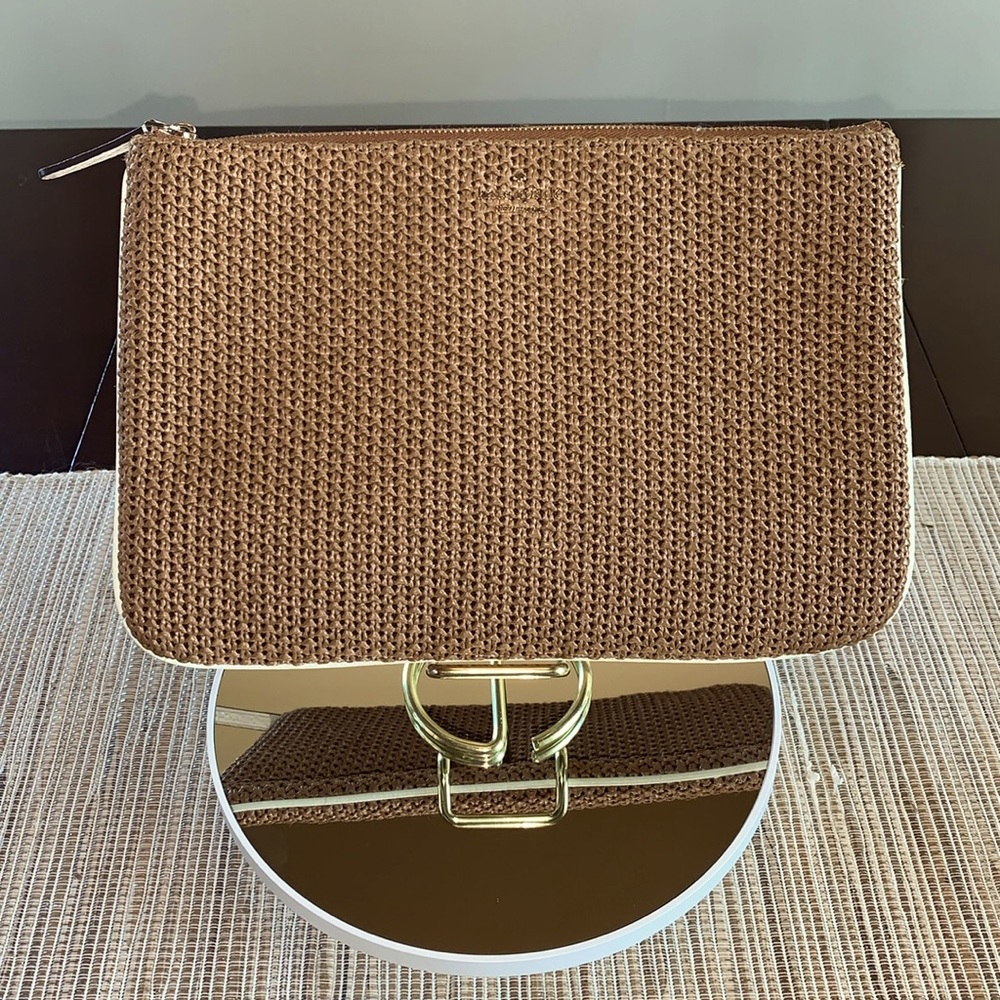 Kate Spade large straw look clutch EUC